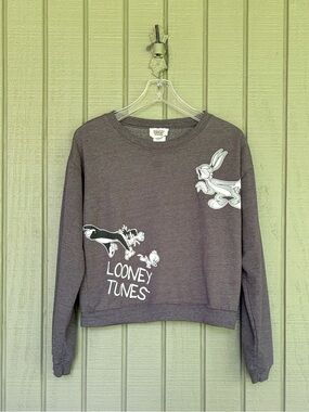 Looney Tunes Jerry Leigh Cropped Graphic Sweatshirt XS Grey Bugs Bunny Sylvester
